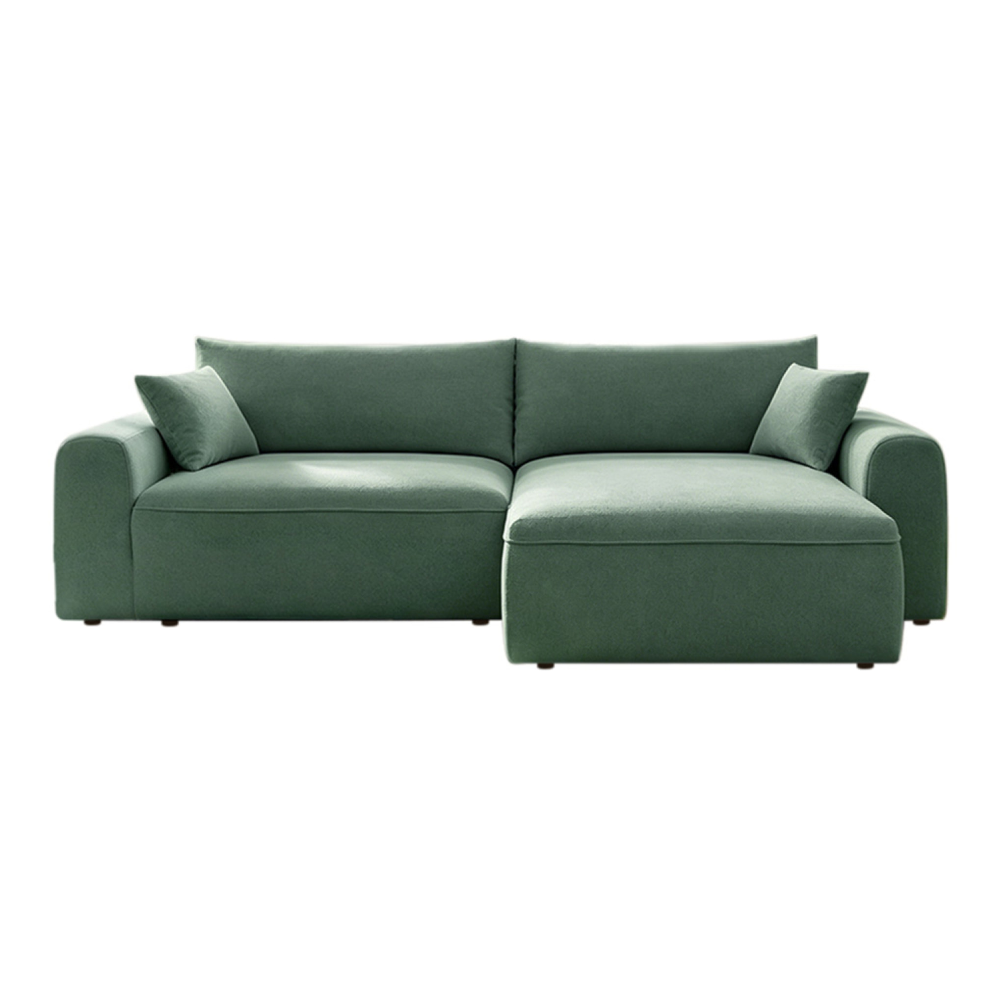 Canapé d'angle convertible vert 4 places tissu bouclé + coffre OLIZE