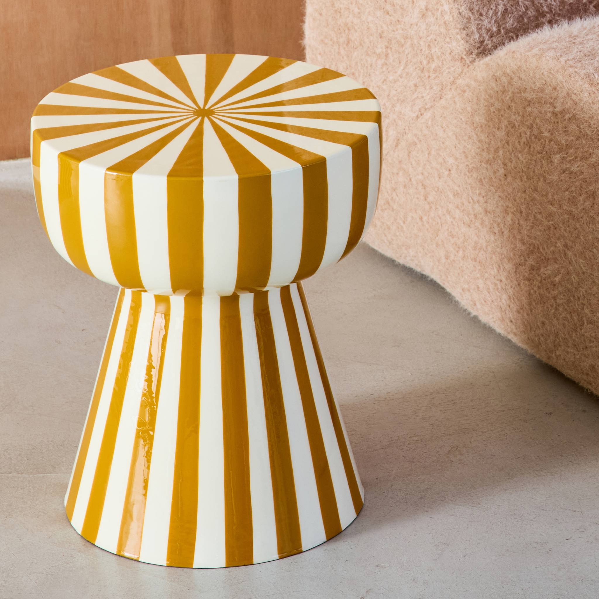 Table d'appoint, bout de canapé, table de chevet, acier émaillé rayures bicolores Ø34 x H41cm ZIGGY