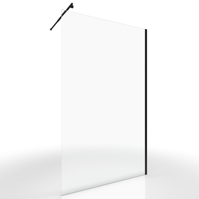 Paroi de Douche 120x200cm Verre Transparent - Barre de Fixation Extensible et Profil Noir