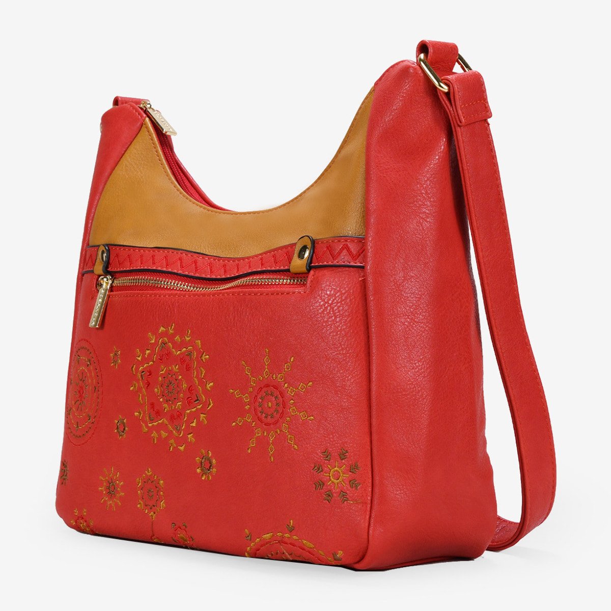 Bolso rojo con bordado y cremallera