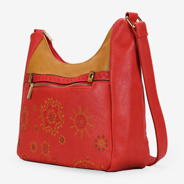 Bolso rojo con bordado y cremallera
