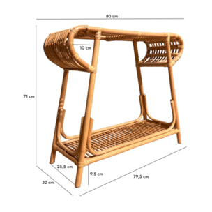 Console L. 80 cm forme trapèze arrondi en rotin naturel tressé – VIVIA