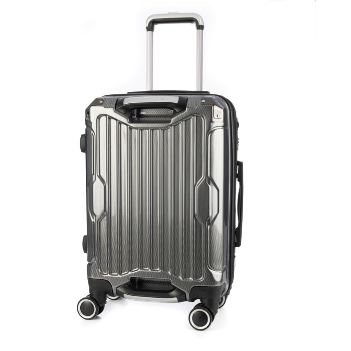 DAM Maleta de cabina Trolley extensible en material ligero de ABS+PC de alta resistencia con esquinas reforzadas. Cerradura numérica TSA, 4 ruedas dobles extraíbles y giratorias 360°. 37x24x56 Cm. Color: Gris Oscuro