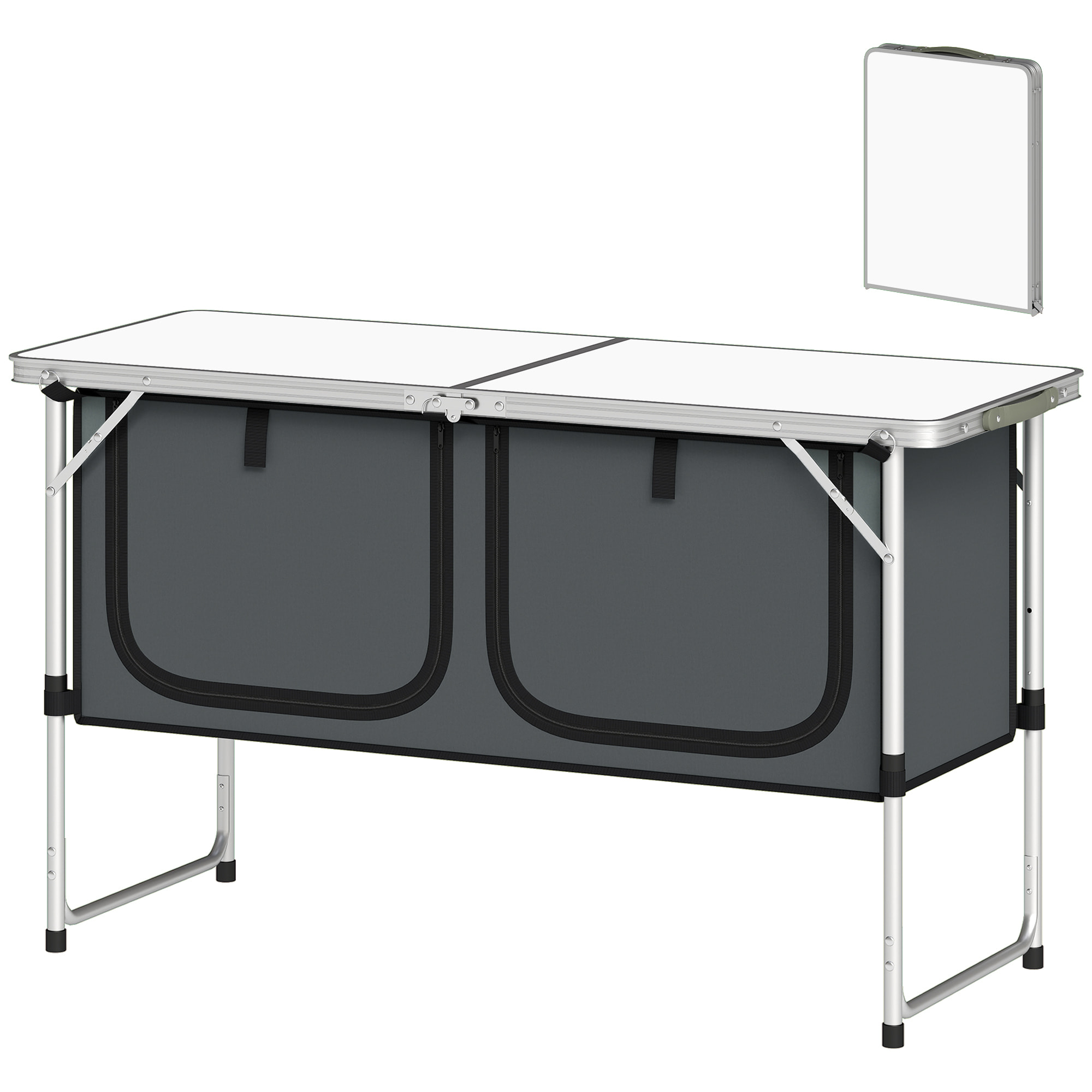 Armoire de camping pliante avec rangement, pour pique-nique barbecue extérieur - aluminium - 120x47x70cm - argent