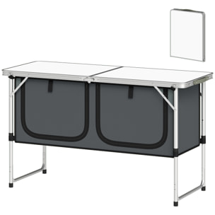 Armoire de camping pliante avec rangement, pour pique-nique barbecue extérieur - aluminium - 120x47x70cm - argent