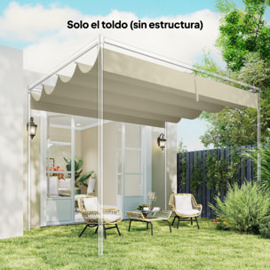 Techo de Pérgola 4 x 3,5 m, Techo de Repuesto Retráctil para Marco de Pérgola de 4x3 m, UV30+, Toldo de Tela Solo para Cenador Jardín con 8 Orificios de Drenaje, Blanco Crema