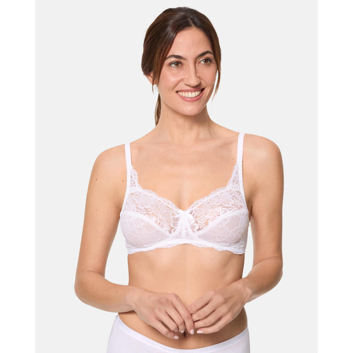 Sujetador full cup sin aros de fit perfecto, encaje floral muy elegante para un look femenino