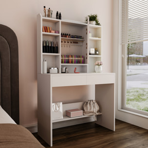 Toeletta Tavolino Da Trucco Tavolo Con Luce LED Luminosità Tonalità Regolabile Specchio 2 Cassetti 7 Vani A Giorno Mensole Regolabili 40x90x145 Cm