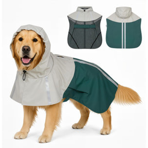 Impermeable para Perros con Capucha, Chubasquero Impermeable y Transpirable con Agujero para Correa, Tiras Reflectantes, Poncho Ajustable para Perros Grandes de 20-30 kg, L, Verde