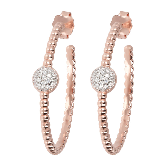 Orecchini a Cerchio Texture Palline con Punto Luce in Cubic Zirconia Placcati Oro Rosa 18kt