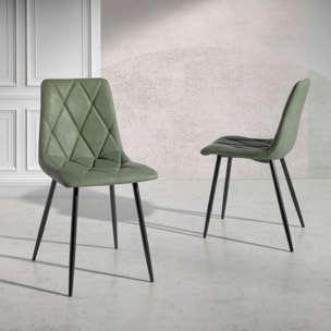 Set 4 sillas AVA - polipiel verde, negro mate - 54x45x88cm