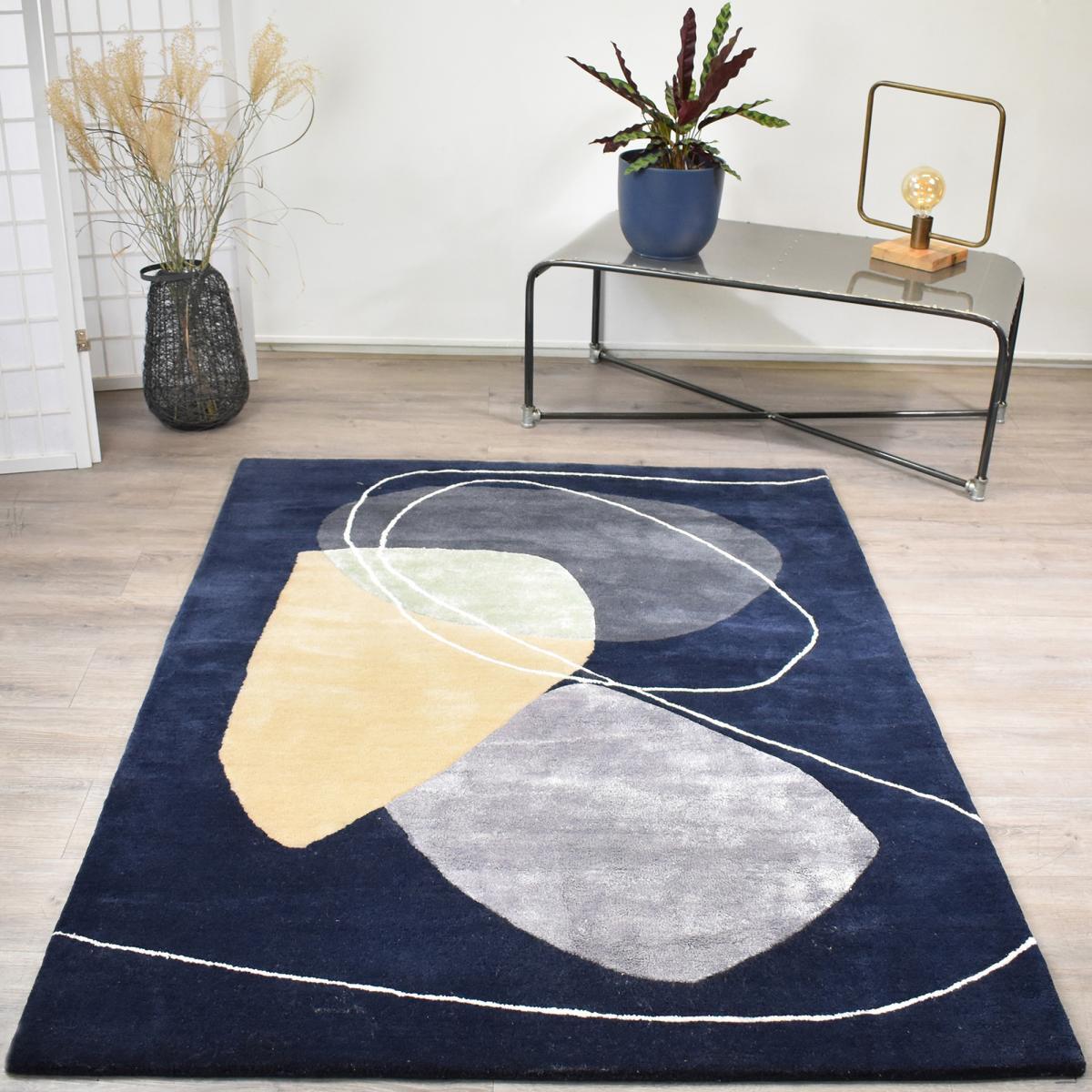 Tapis Cevi, tufté main en laine et viscose, doux, soyeux et épais