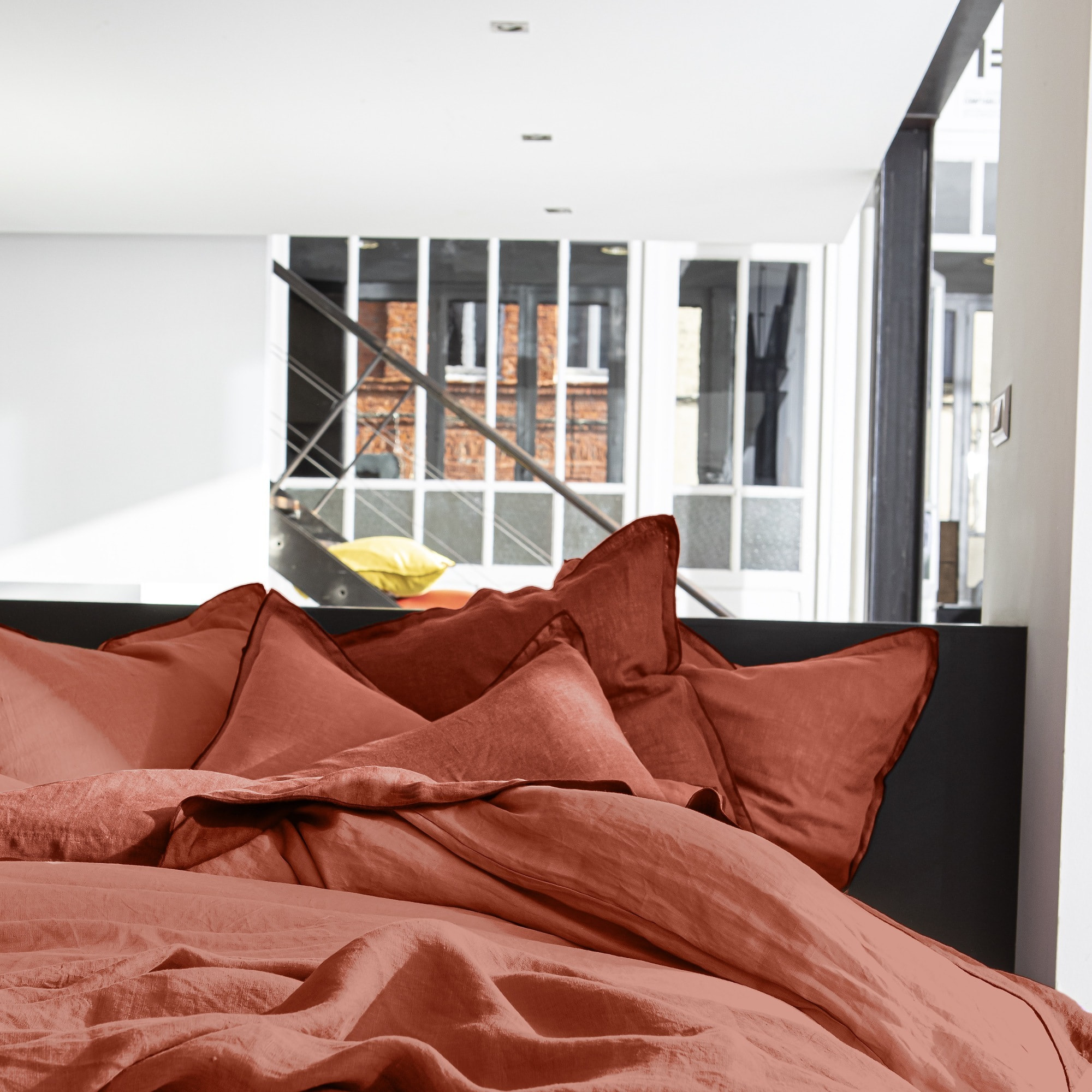 Drap Housse - Bonnet:40cm 100%lin LavÉ Paprika