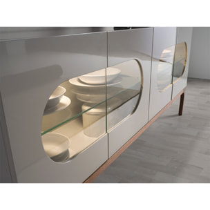 Aparador Angel Cerdá con estructura de madera de MDF en gris y patas de madera en nogal con iluminación interior 180x41x75cm