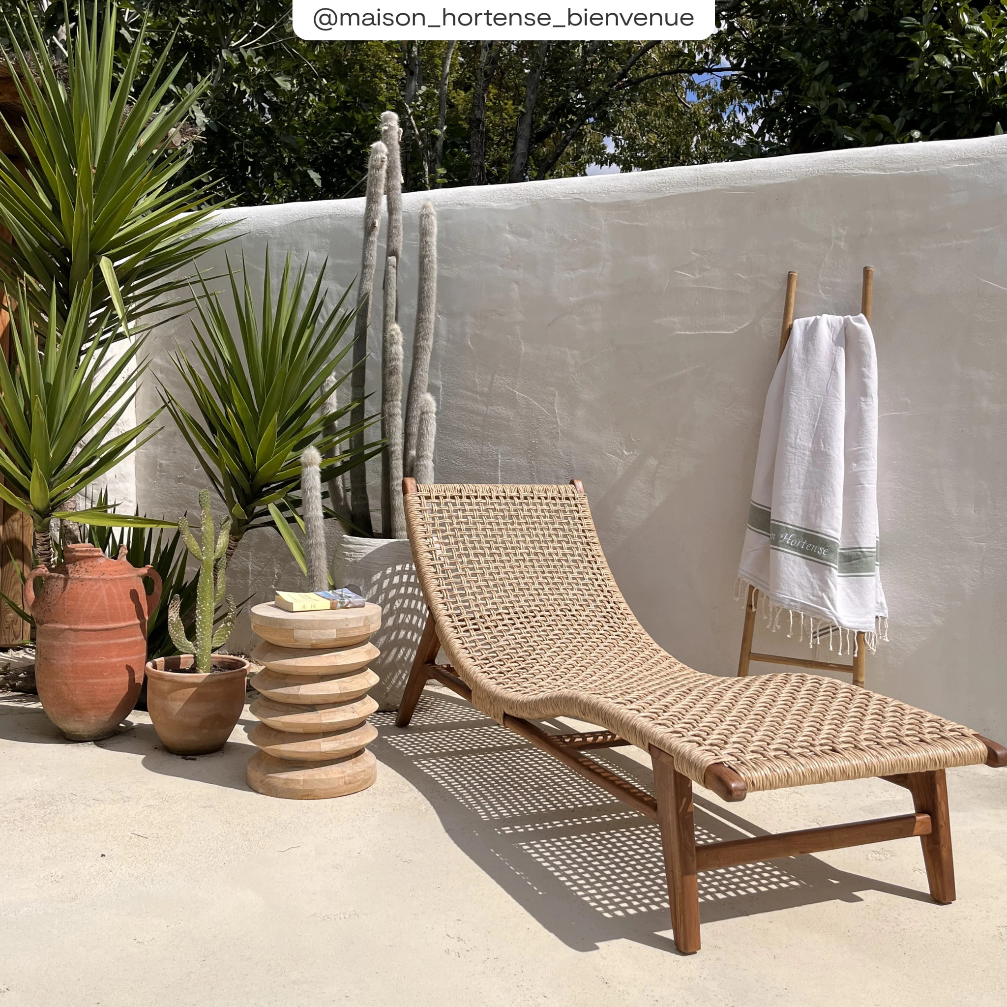 Transat en bois de teck et jacinthe d'eau synthétique - Bruna