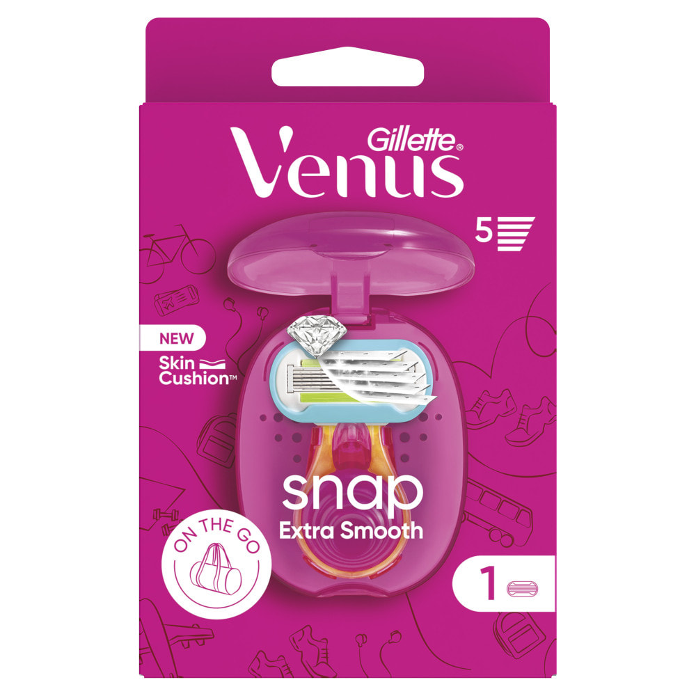 Gillette Venus Extra Smooth Snap Rasoir, 1 Petit Manche, 1 Recharge De Lame, a 5 Lames, Rasage De Très Près