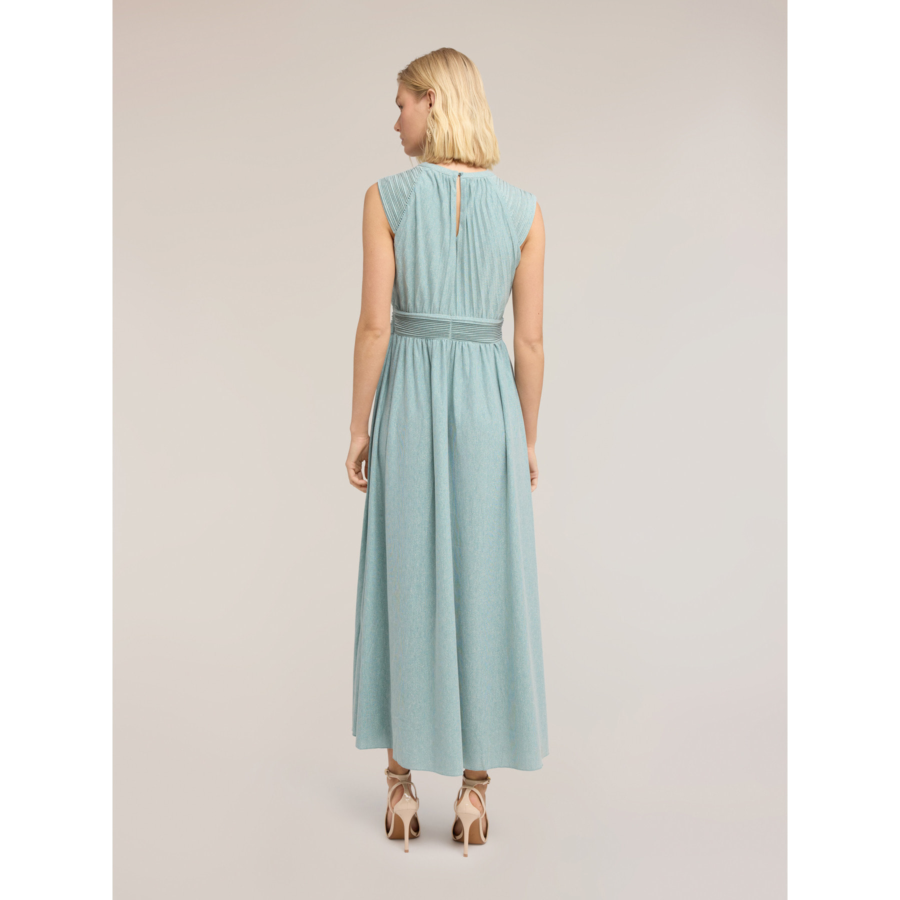 Motivi - Vestito lungo plissé in jersey lurex - Azzurro