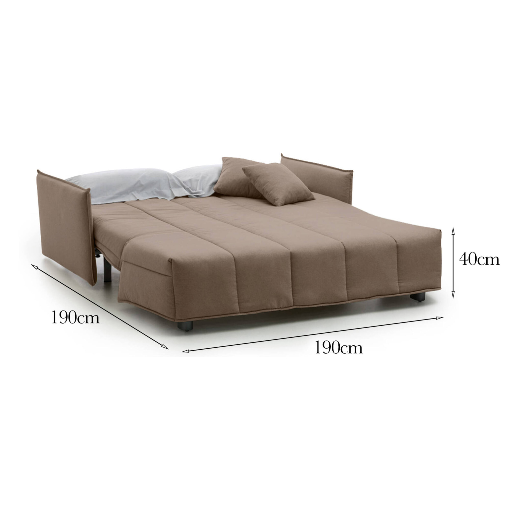 Divano Letto Allyson, Divano a 3 posti, 100% Made in Italy, Sofà Soggiorno con apertura a carrello, in tessuto imbottito, con Braccioli standard, Cm 190x90h85, Tortora