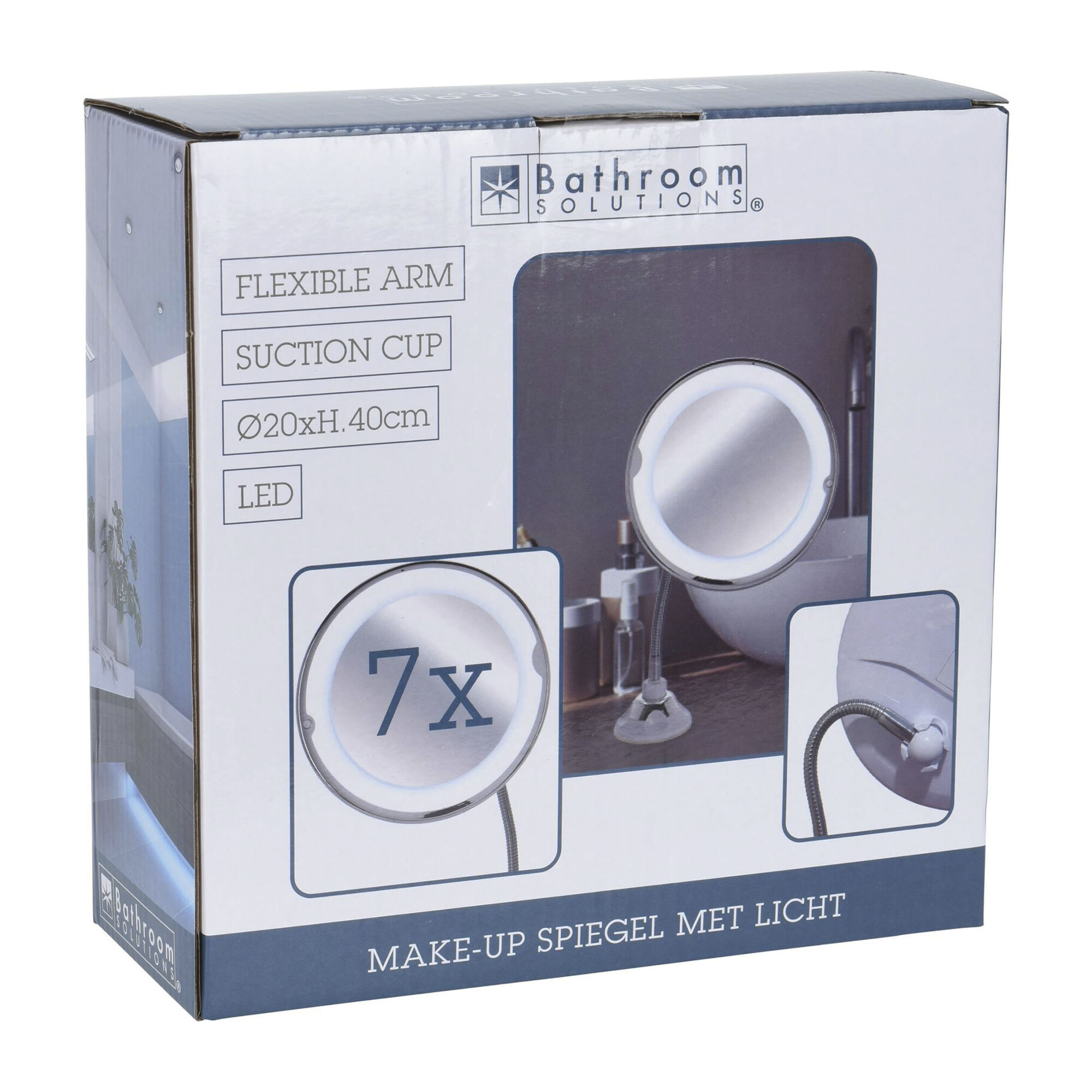 Well home espejo con soporte con luces led en el borde color plata ø20,2x40cm