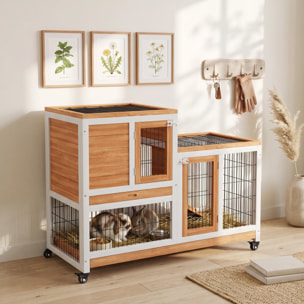 Clapier lapin mobile - niche, rampe, plateau déjection, 2 portes - bois blanc