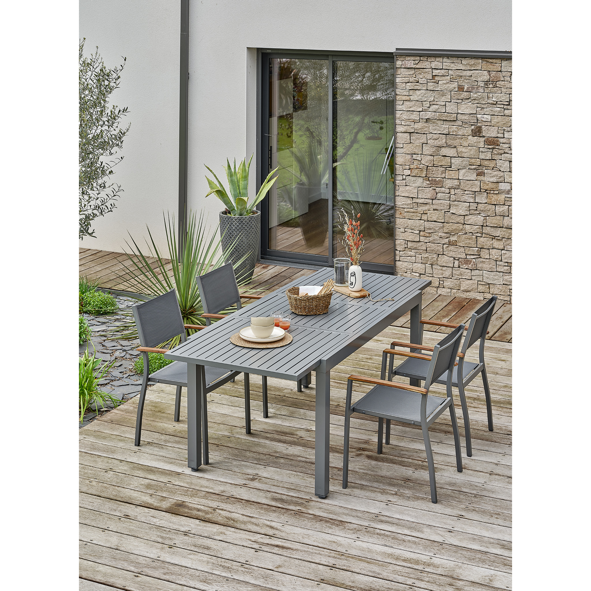 ORSINO - Ensemble repas de jardin 4 places - Gris anthracite