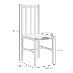 Juego de 2 Sillas de Comedor de Madera de Pino, Sillas de Cocina con Respaldo Alto de Listones, para Comedor, Salón, Blanco