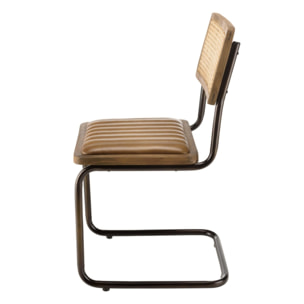 MARCEL - Lot de 2 chaises manguier assise matelassée cuir pieds rétro