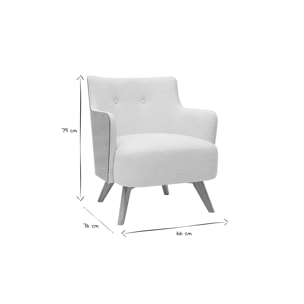 Fauteuil scandinave en tissu effet laine bouclée blanc cassé et bois clair VALMY