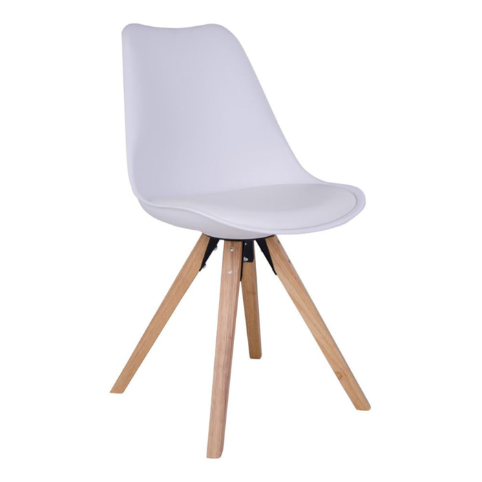 Set 2 sedie da pranzo Bergen in ecopelle bianca con gambe in legno naturale