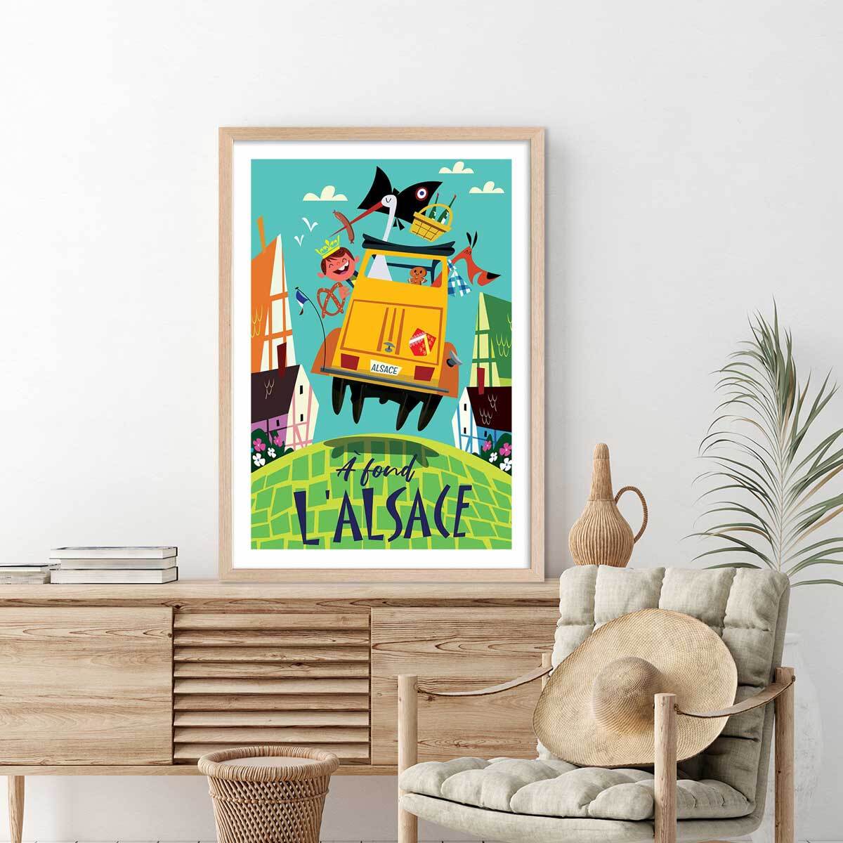 Poster de l'alsace en dodoche Affiche + cadre en bois - Chêne