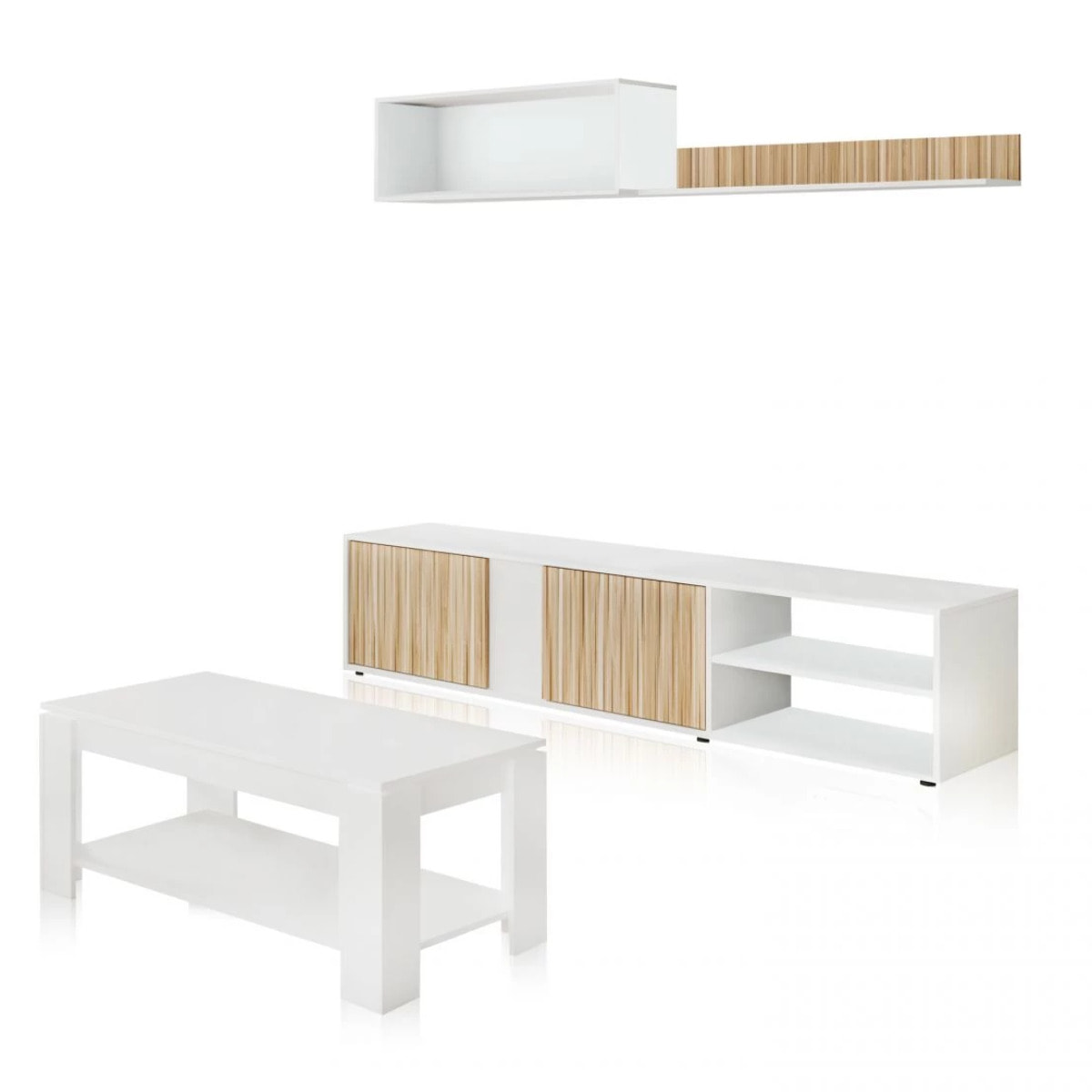 Pack salón con mesa de centro Alix Plus Blanco Artik (Blanco Mate) - Natur