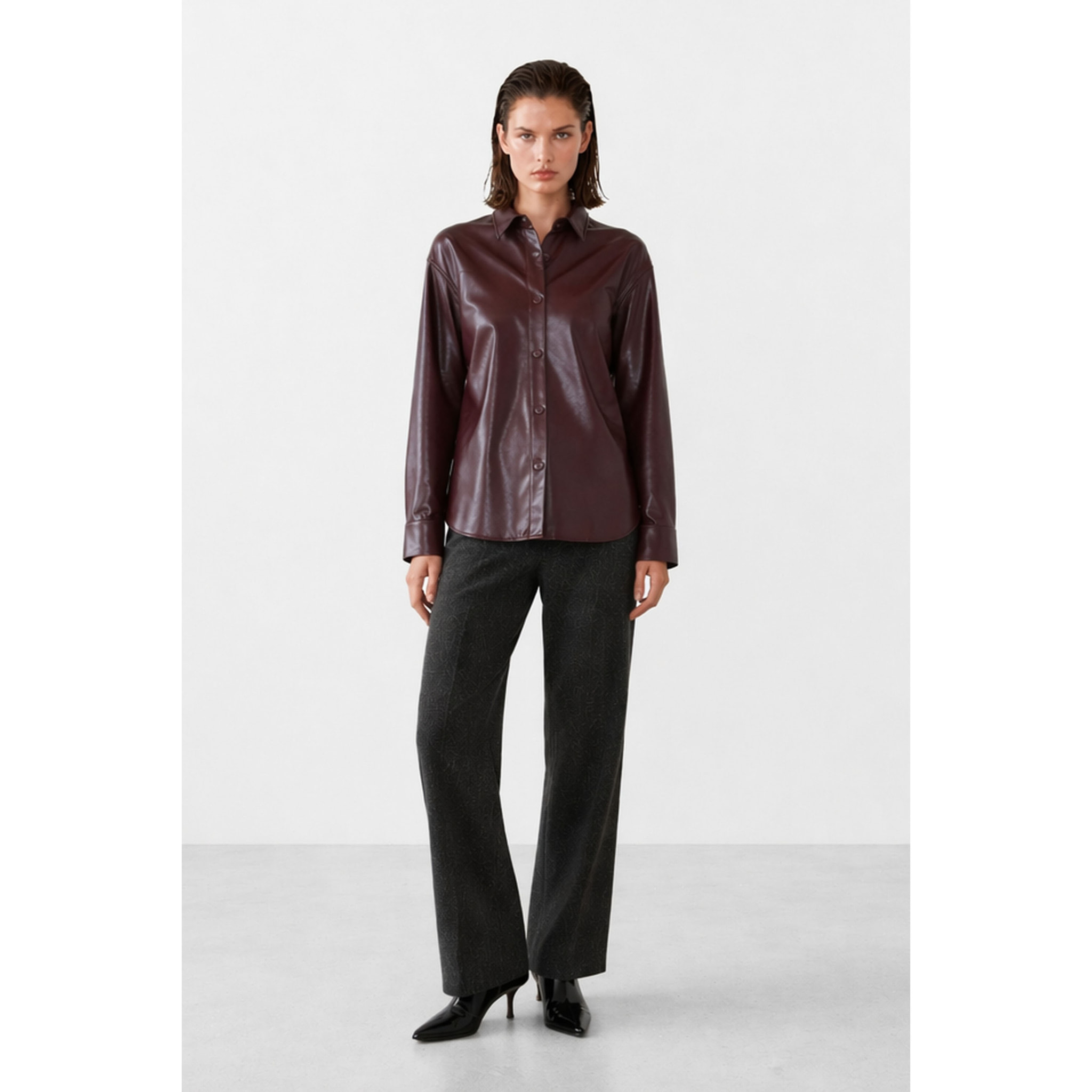 Kocca - Camicia da donna in ecopelle lucida a maniche lunghe Donna