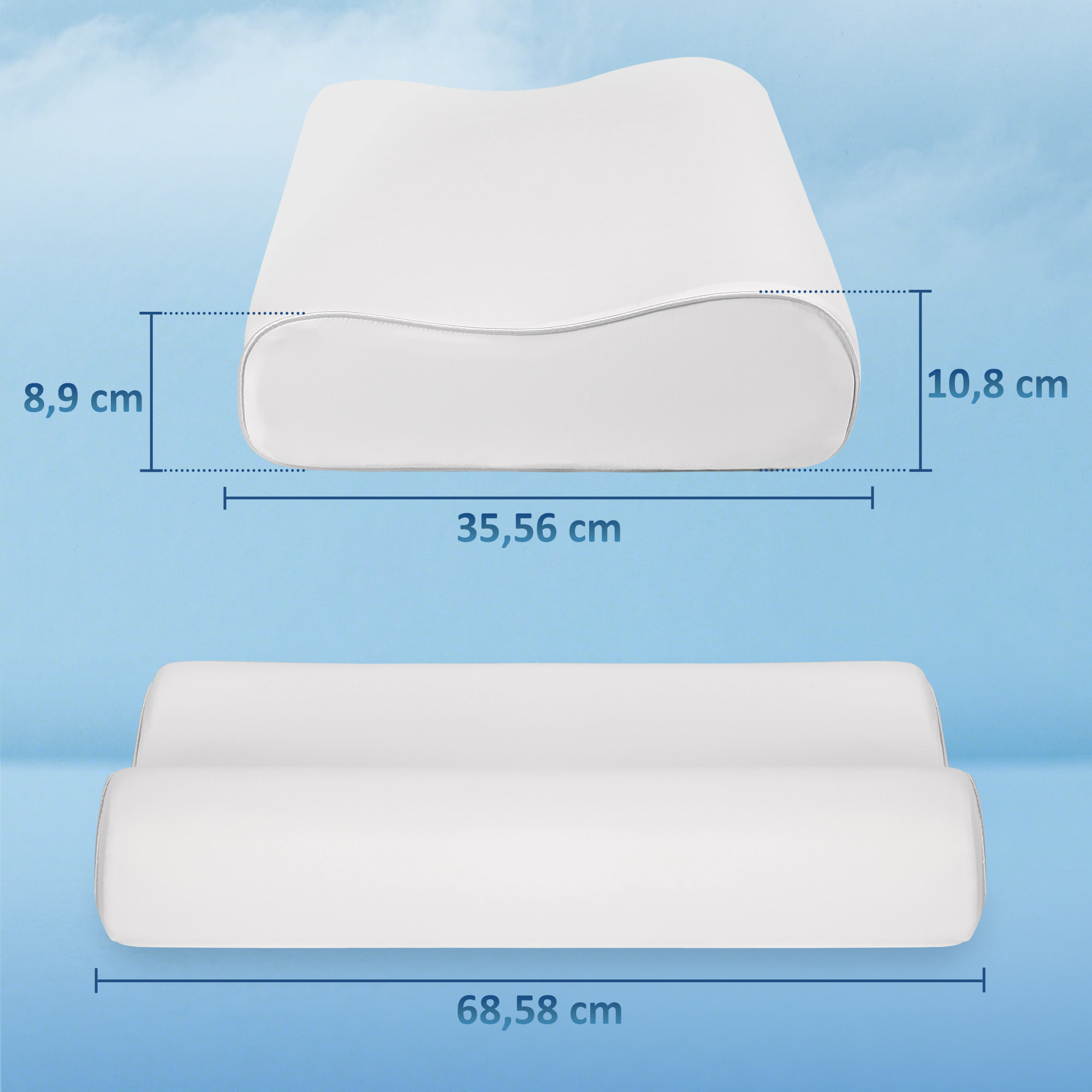 Almohada Cervicales y Cuello de Espuma Viscoelástica, Almohada Ortopedica con Diseño Ergonómico, Doble Altura, Funda Extraíble y Lavable, para Soporte de Cuello, Dormir de Lado y Boca Arriba