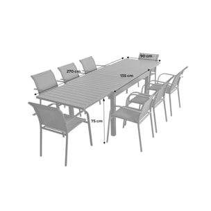 Table de jardin extensible aluminium + 8 assises ELORA + AMARA