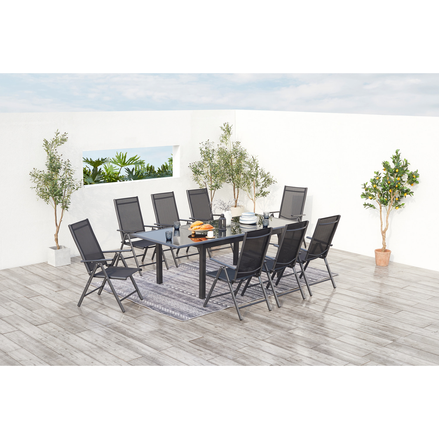 Table de jardin et 8 chaises en aluminium gris BAFFADI