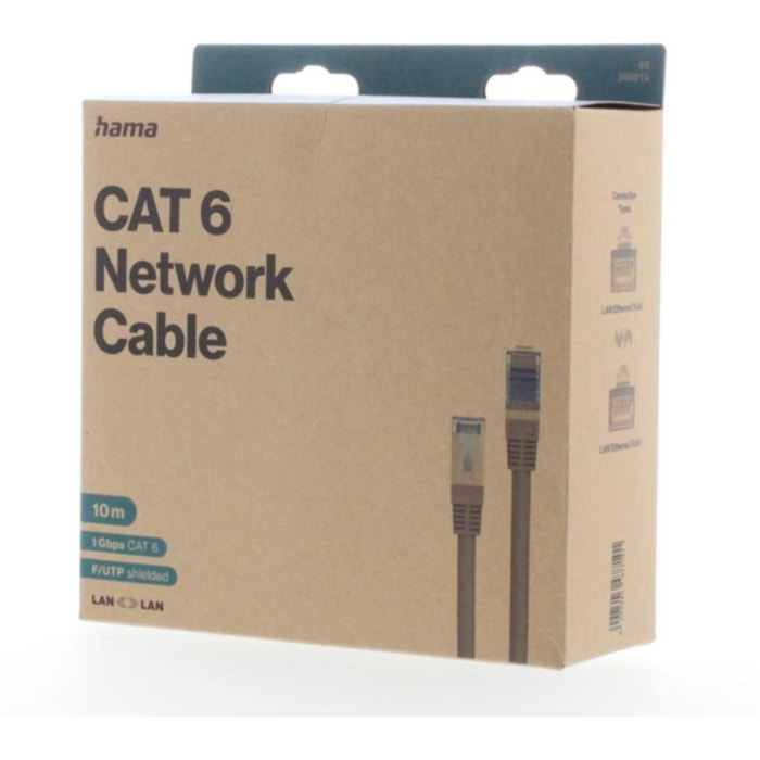Câble Ethernet HAMA RJ45 10M DROIT CAT6 Gris