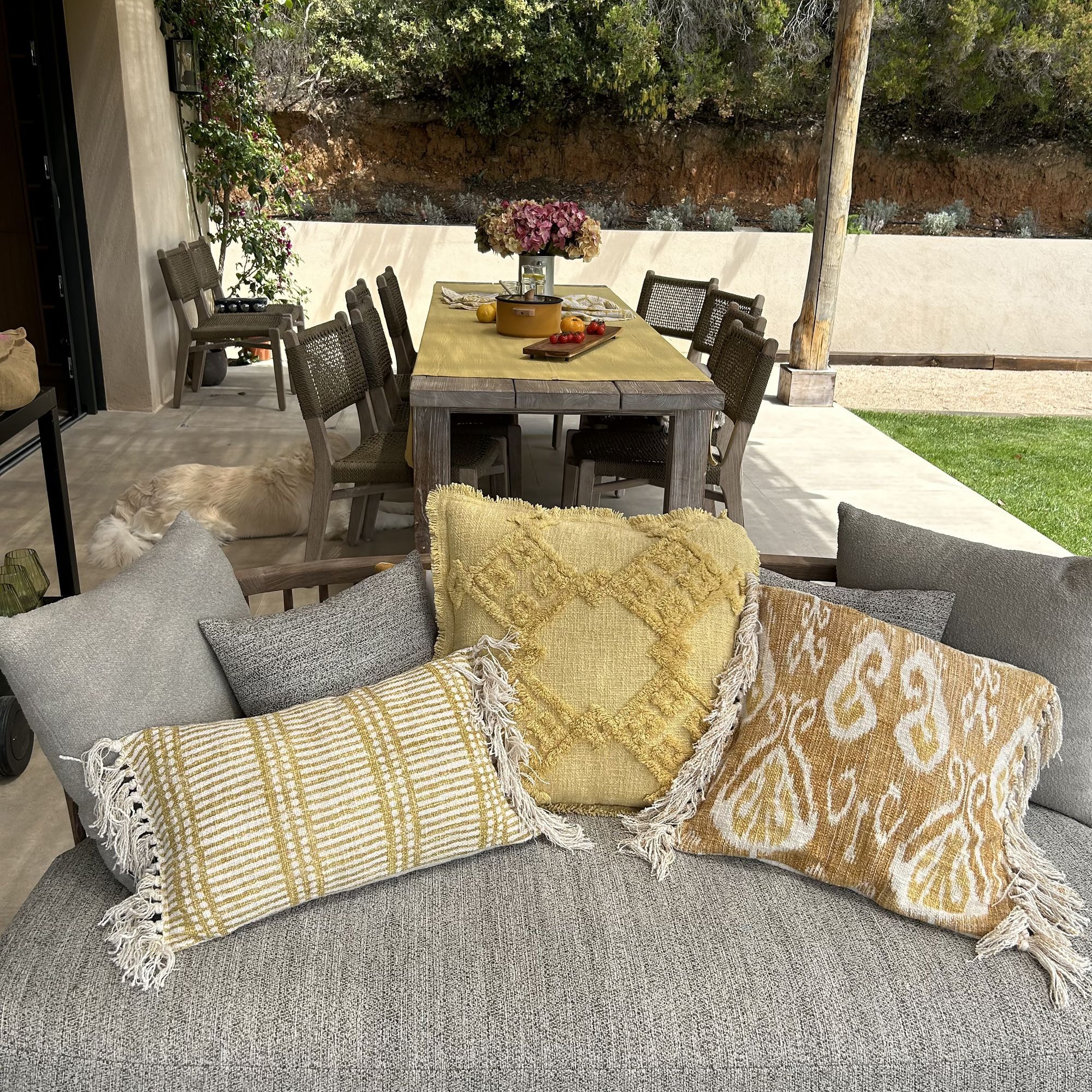 Coussin en coton jaune avec franges 30x50cm GUAMA