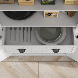 Buffet haut multi-rangement - 4 portes, grand tiroir - dim. 76L x 40l x 183H cm - blanc effet bois clair