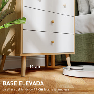 Cómoda de 4 Cajones Cómoda para Dormitorio con Tiradores de Madera Cajonera Estrecha para Salón Pasillo 60x35x65 cm Roble y Blanco