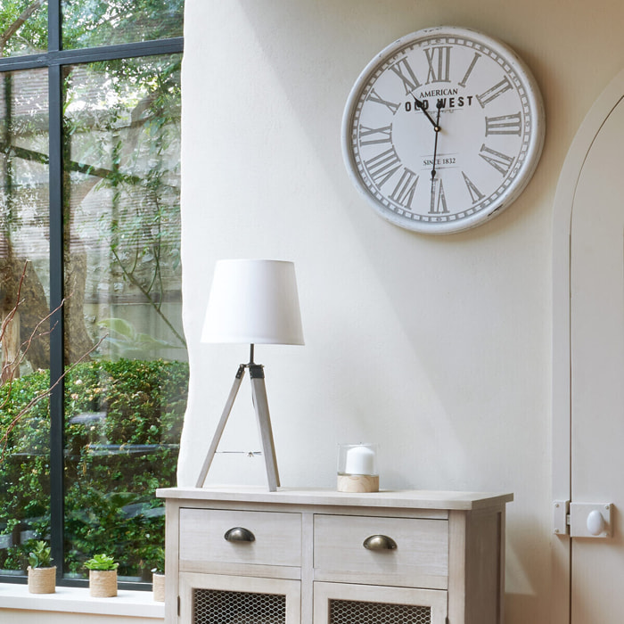 Lampe trépied "Runo" - bois et ivoire H58 cm