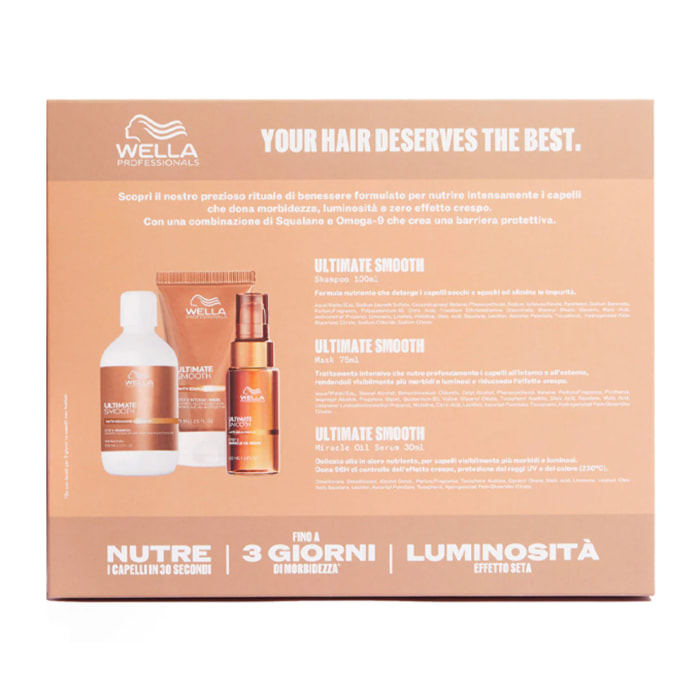 WELLA PROFESSIONALS Set Cofanetto Ultimate Smooth Shampoo 100ml + Mask 75ml + Miracle Oil Serum 30ml