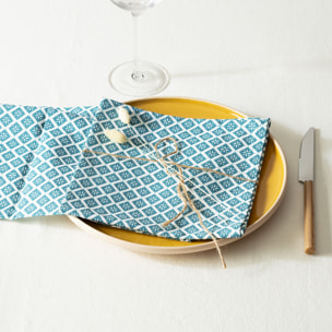 Lot de 4 serviettes de table imprimées "Etnik" - bleu canard - coton 40x40 cm