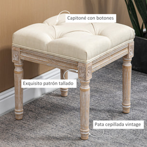Taburete Pie de Cama Banco para Pie de Cama con Pies de Madera y Asiento Acolchado Carga 120 kg Banqueta de Dormitorio para Entrada Pasillo 40x40x43 cm Beige