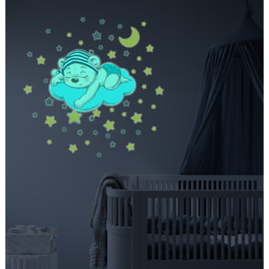 Sticker phosphorescent lumineux - OURSON RÊVEUR ET 50 ÉTOILES