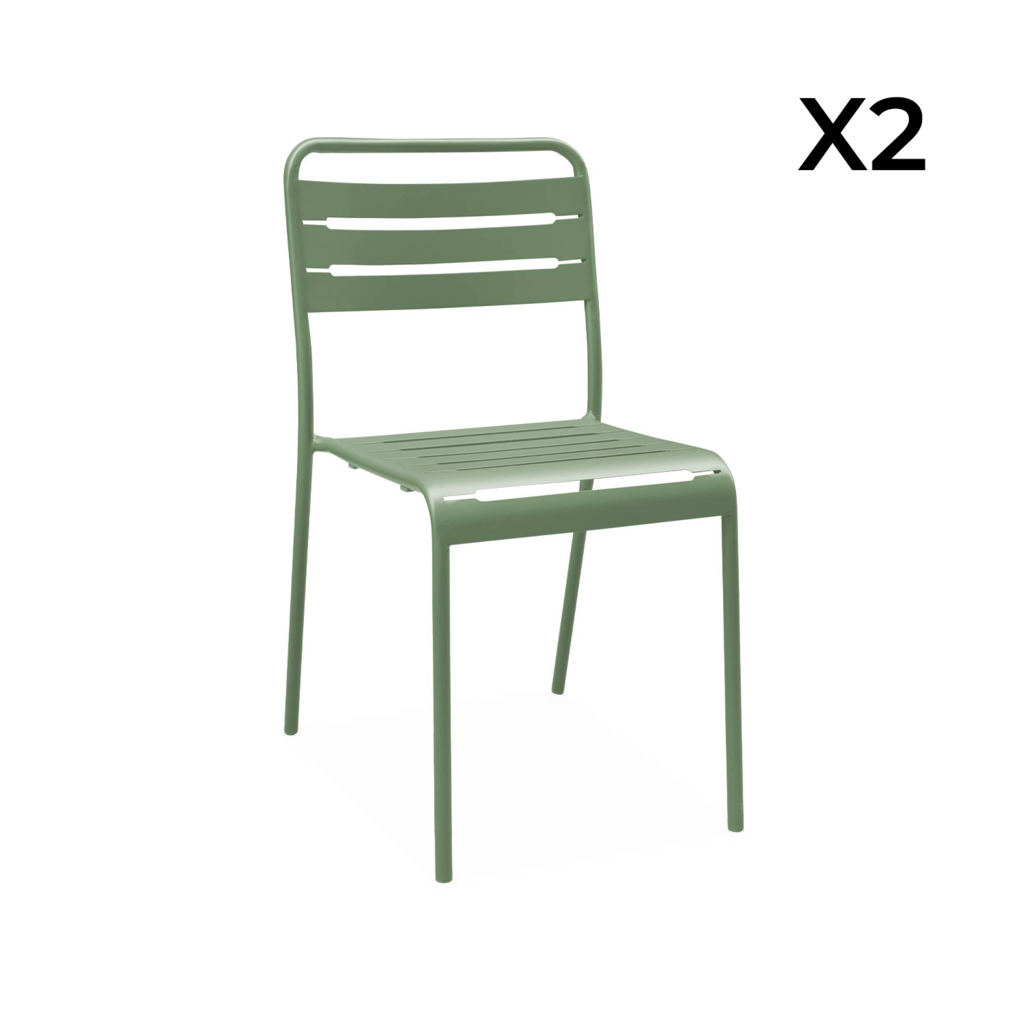 Table de jardin métal + 2 assises vert Amélia