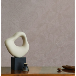 Papier peint feuillage texturé rose grisé