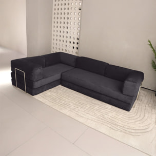 TRENDY - Canapé compressé 5 places angle modulable en velours côtelé anthracite