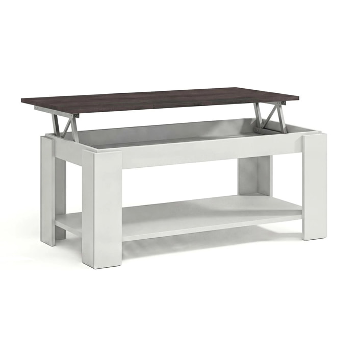 Mesa de centro elevable con almacenaje en blanco mate y óxido 102x43-54 cm Lya Blanco Artik (Blanco Mate) - Óxido