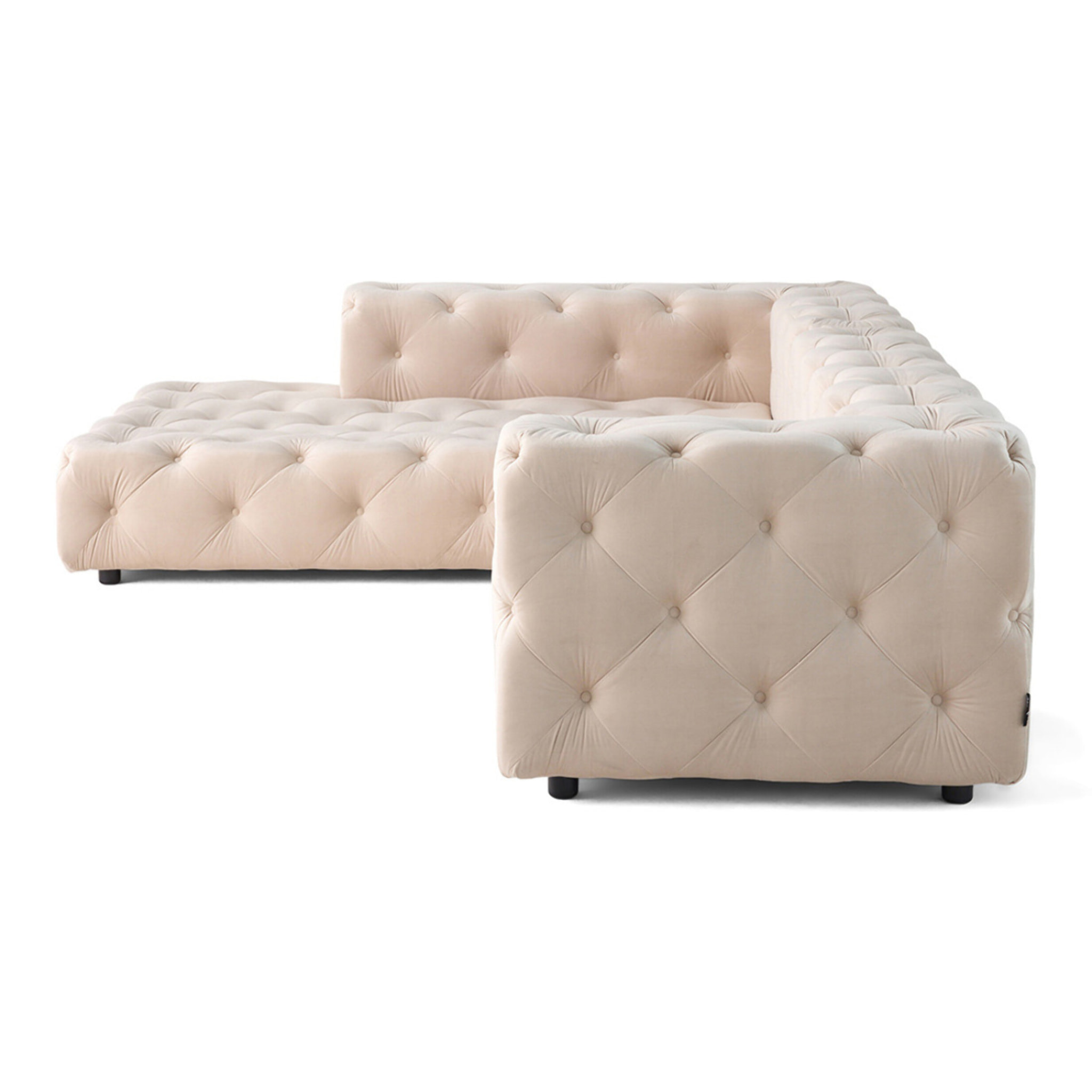 Gallata - canapé Chesterfield d'angle gauche - 5 places - en velours - Beige