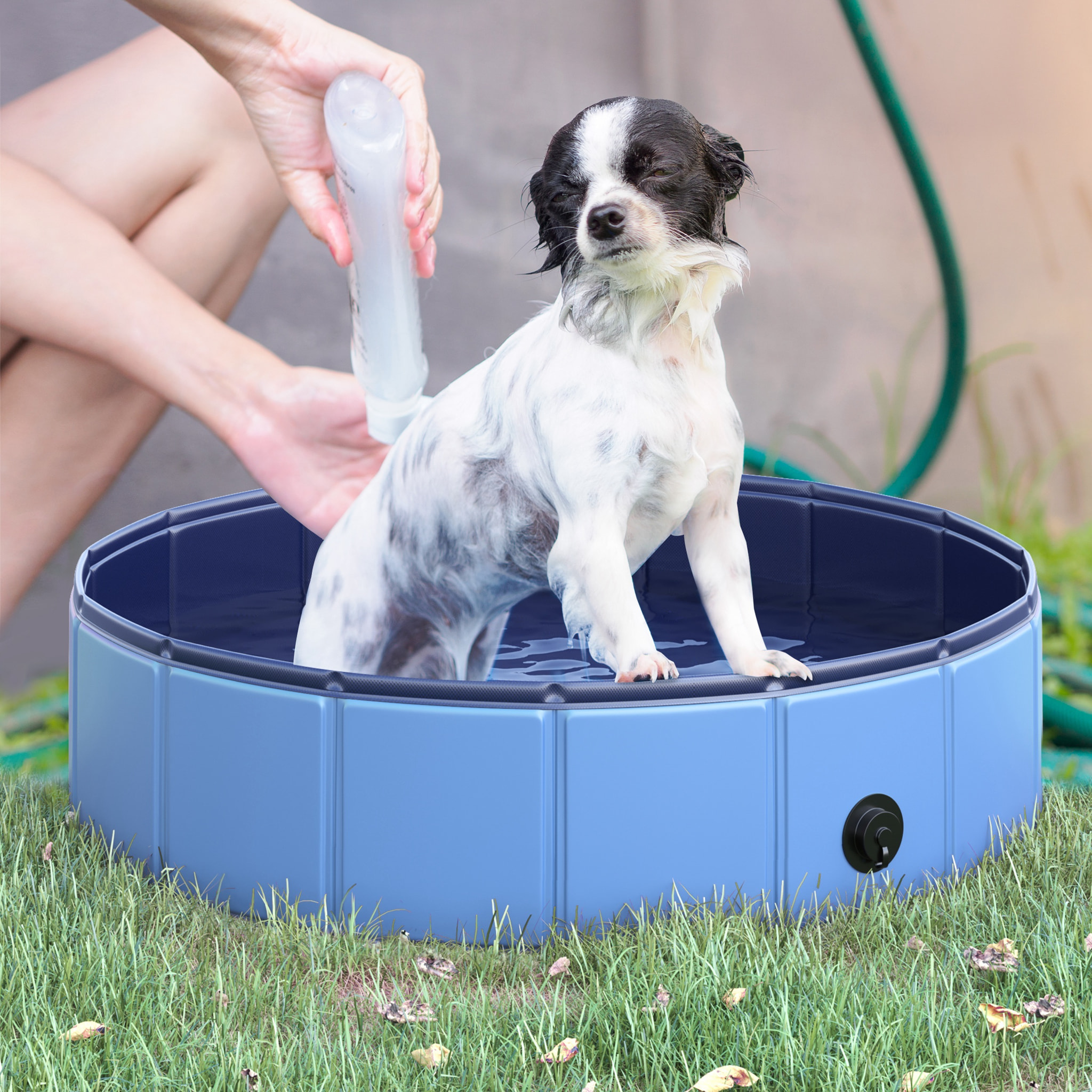 Piscine pour chien bassin PVC pliable anti-glissant facile à nettoyer diamètre 80 hauteur 20 cm bleu